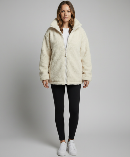Oversized fleecejacka herr — varm teddyfleece med dragkedja