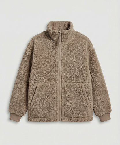 Oversized fleecejacka herr — varm teddyfleece med dragkedja