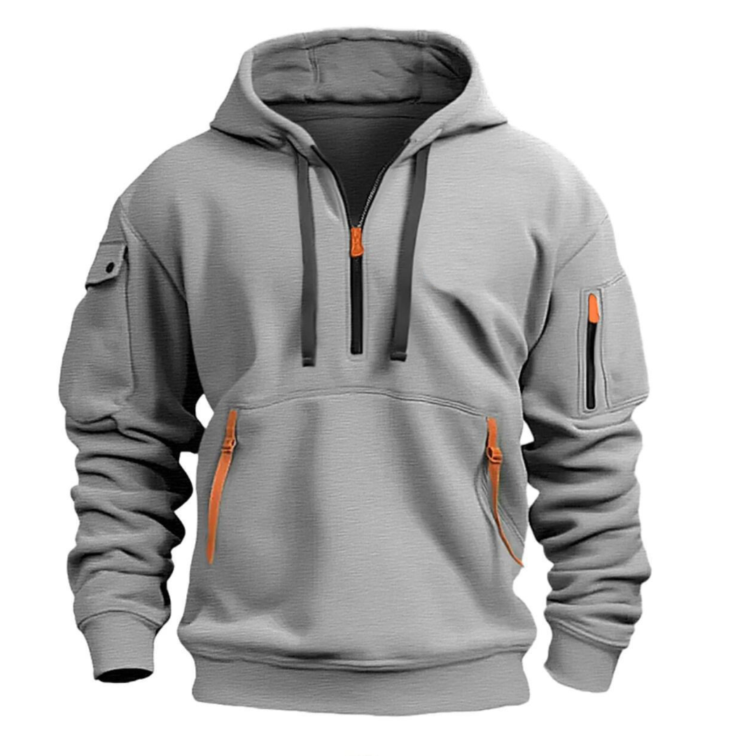 Hoodie herr — mjuk luvtröja med dragkedjefickor för vardag