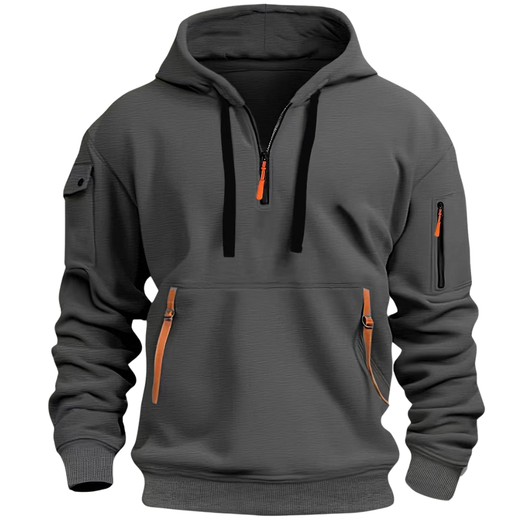Hoodie herr — mjuk luvtröja med dragkedjefickor för vardag