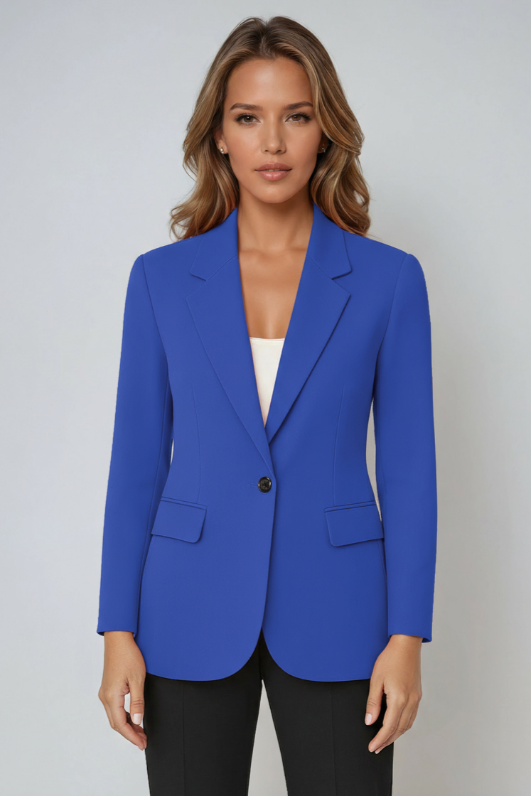 Blazer dam, figursydd — elegant kontorsblazer i linne med slag