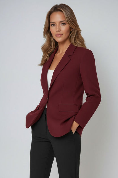 Blazer dam, figursydd — elegant kontorsblazer i linne med slag