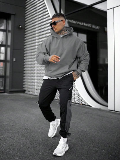 Hoodie herr — enfärgad med huva och ficka