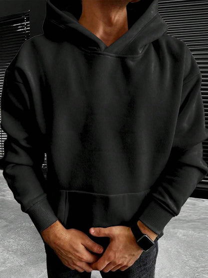 Hoodie herr — enfärgad med huva och ficka