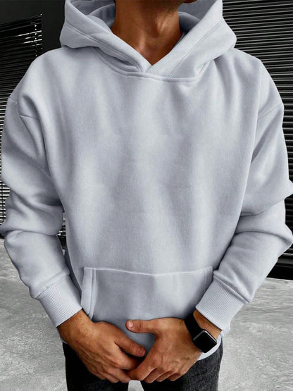 Hoodie herr — enfärgad med huva och ficka