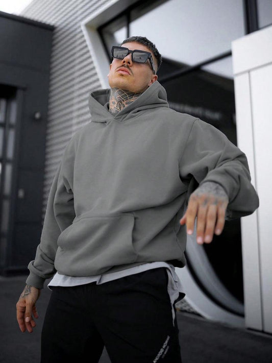 Hoodie herr — enfärgad med huva och ficka