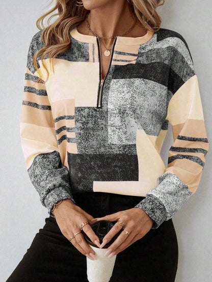 Sweatshirt dam med dragkedja — collegejacka med grafiskt tryck