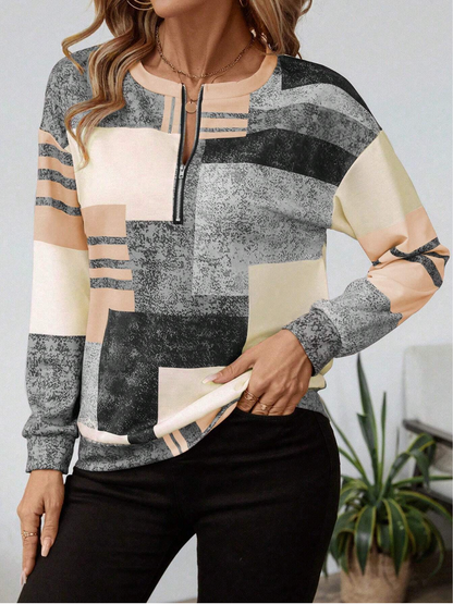 Sweatshirt dam med dragkedja — collegejacka med grafiskt tryck