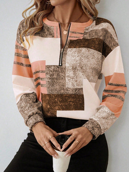Sweatshirt dam med dragkedja — collegejacka med grafiskt tryck