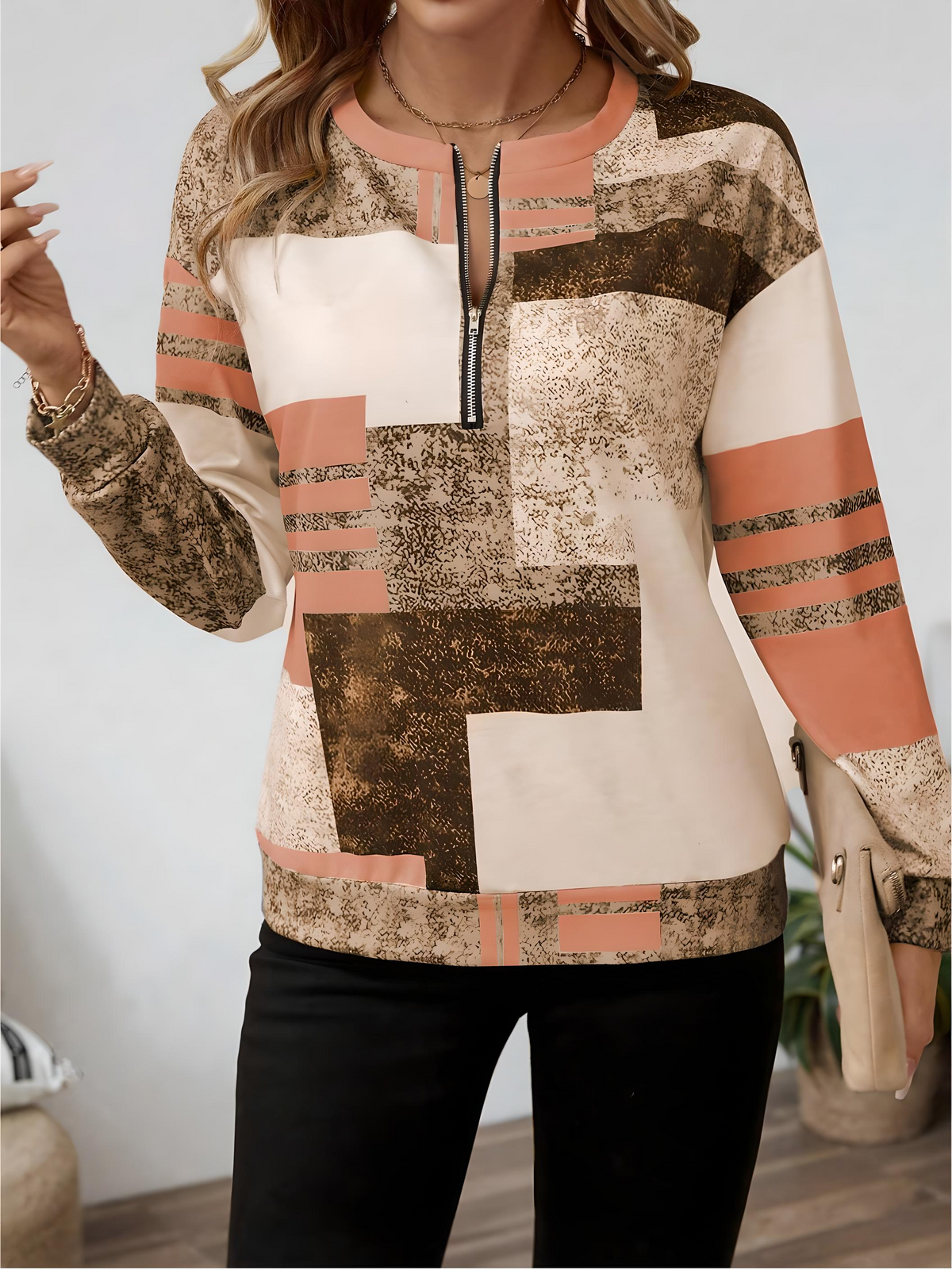 Sweatshirt dam med dragkedja — collegejacka med grafiskt tryck