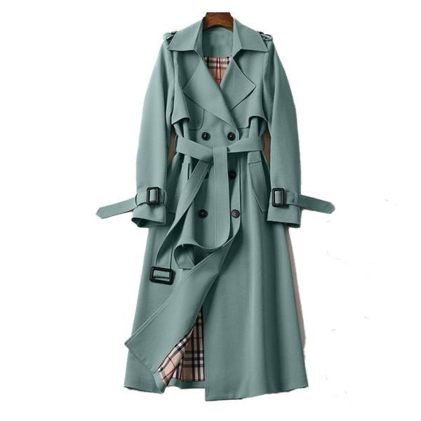 Trenchcoat dam med bälte — klassisk vinterkappa i bomullsmix