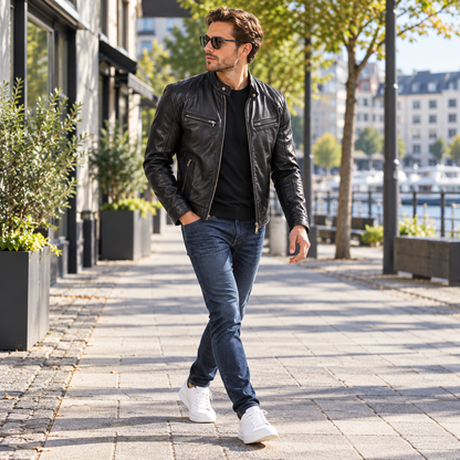 Jacka herr — fodrad i läderimitation, robust och varm
