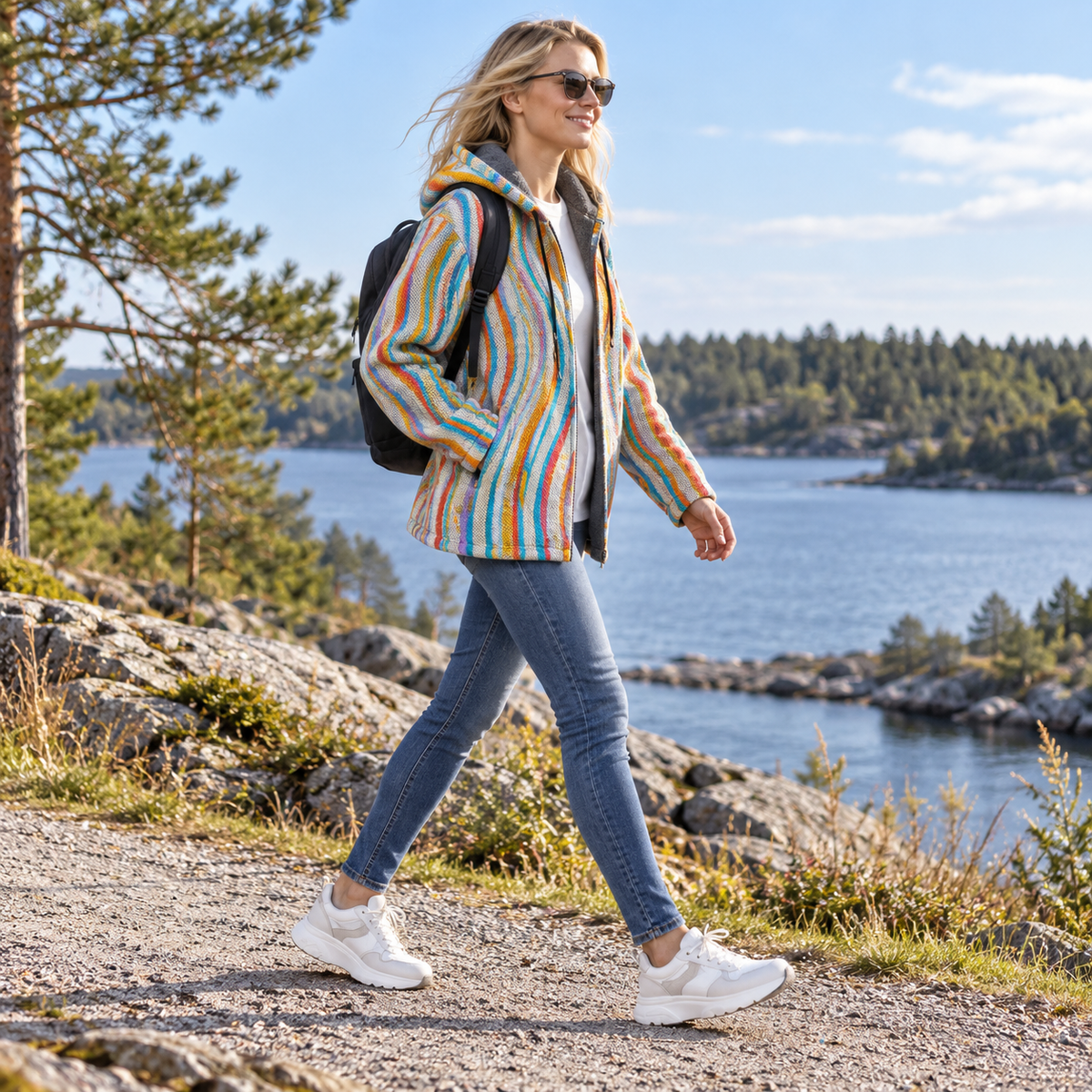 Konstinspirerad hoodie dam — ledig huvtröja med färgstarkt tryck
