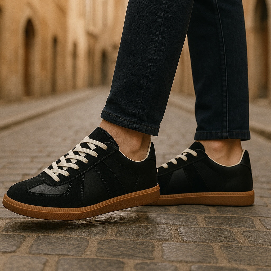 Sneakers herr, textil — snörade med halkfri och bekväm såla