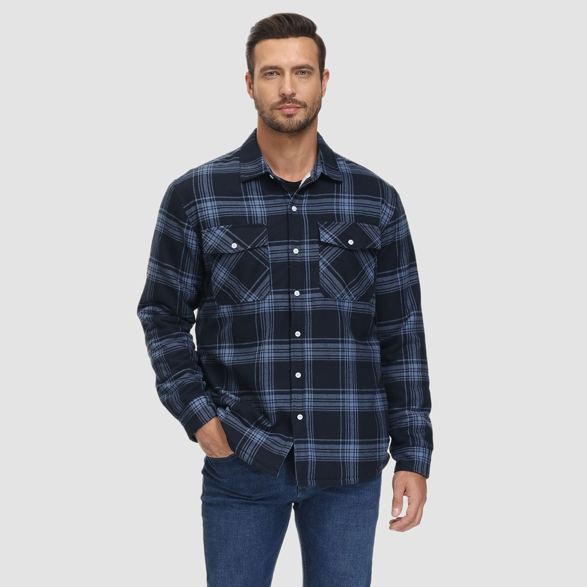 Skjortjacka herr med fickor — ledig overshirt för hösten