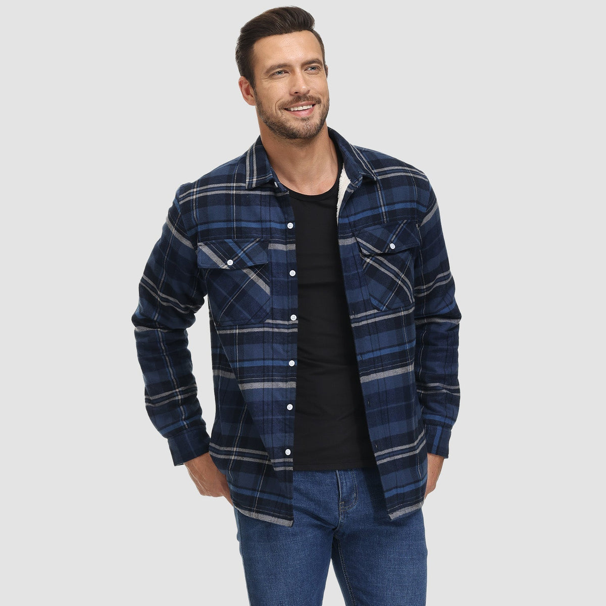 Skjortjacka herr med fickor — ledig overshirt för hösten
