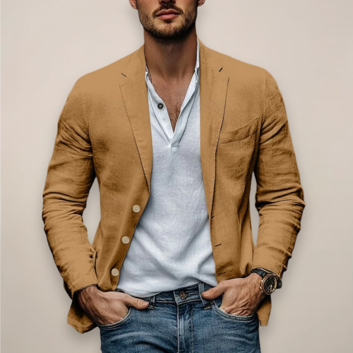Blazer herr i linnemix — ledig sommarblazer med modern passform