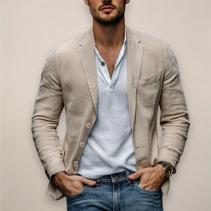 Blazer herr i linnemix — ledig sommarblazer med modern passform
