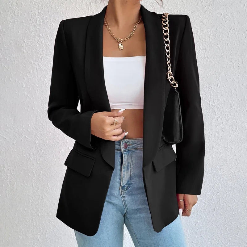 Blazer dam, klassisk — elegant kavaj i linne-bomull för kontor och fest