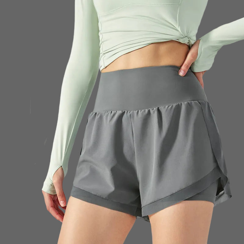 2-in-1 sportshorts dam — hög midja med innershorts