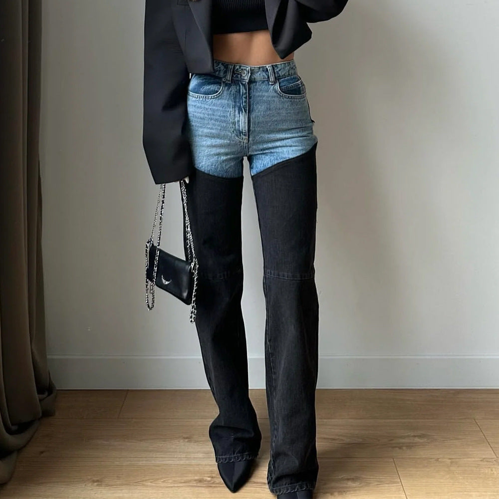 Jeans dam med hybriddesign — tvåtonad denim med hög midja