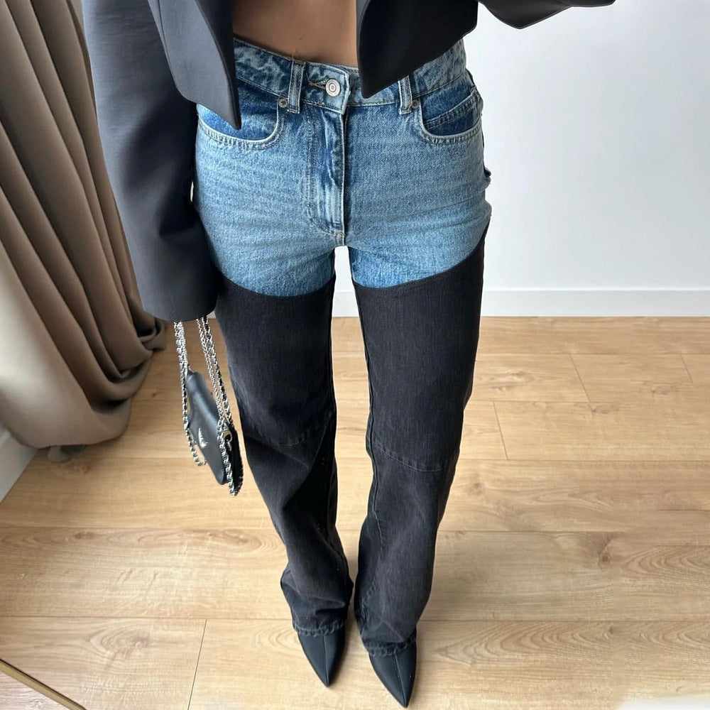 Jeans dam med hybriddesign — tvåtonad denim med hög midja