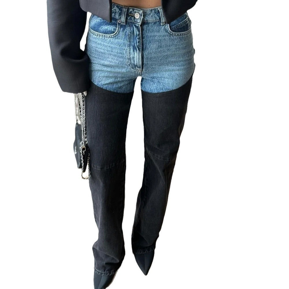 Jeans dam med hybriddesign — tvåtonad denim med hög midja