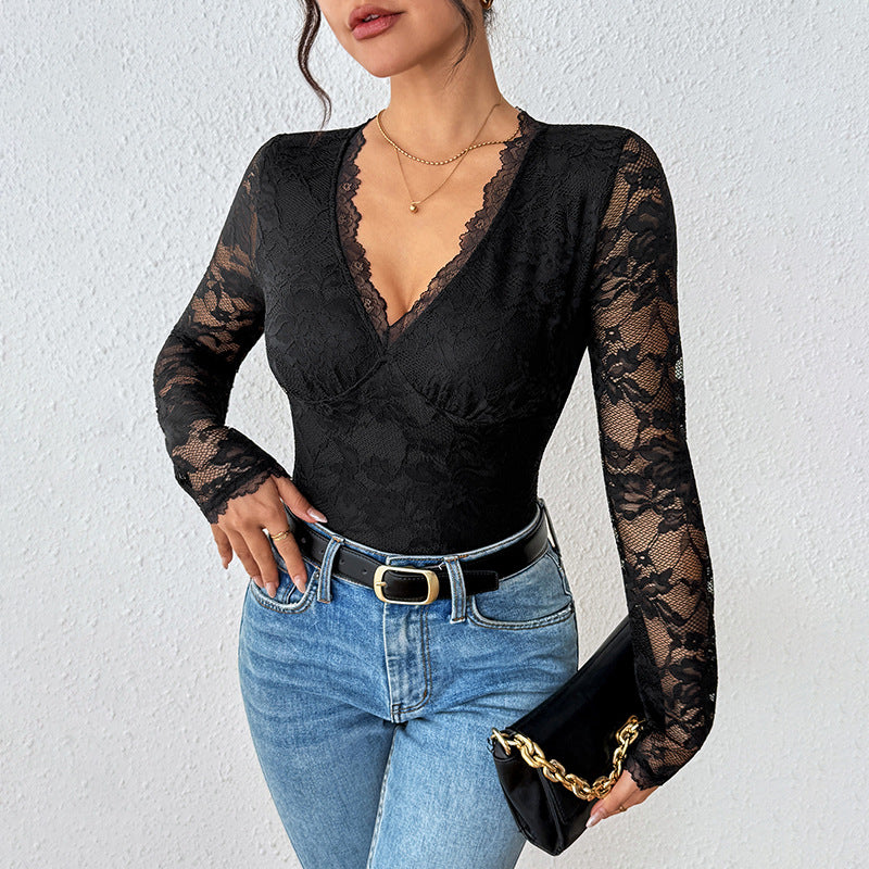 Body dam i spets — korsettstil med transparenta ärmar