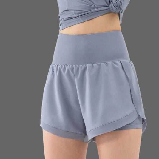 2-in-1 sportshorts dam — hög midja med innershorts