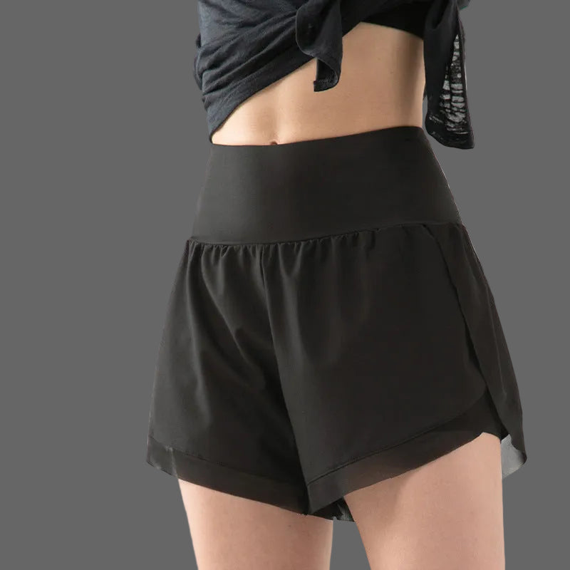 2-in-1 sportshorts dam — hög midja med innershorts