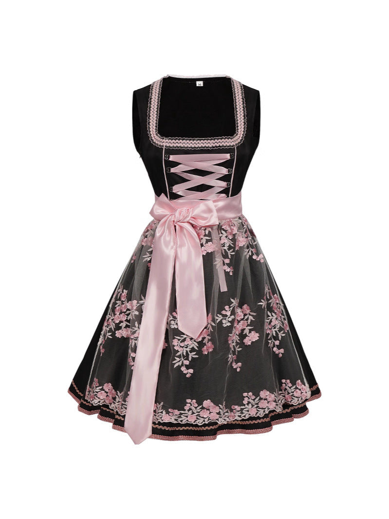 Dirndl dam med spetsliv — traditionell klänning med snörning
