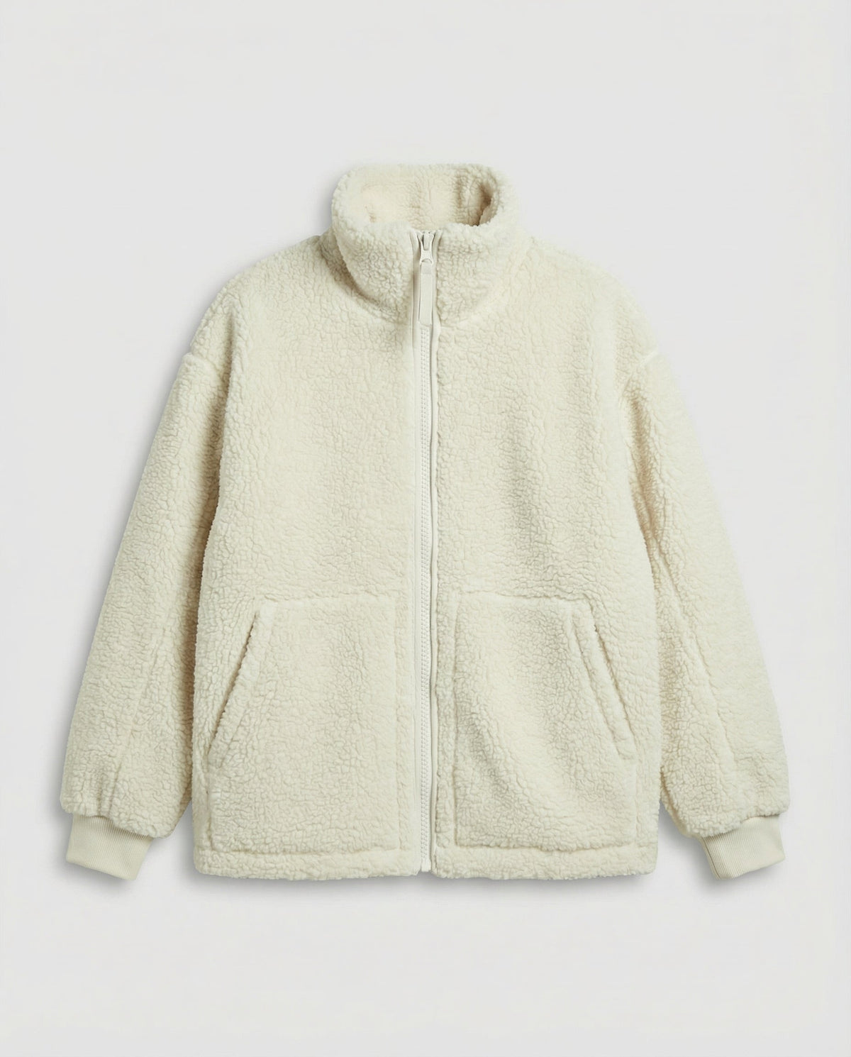 Oversized fleecejacka herr — varm teddyfleece med dragkedja