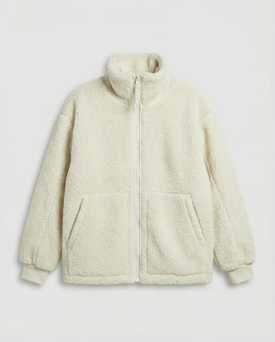 Oversized fleecejacka herr — varm teddyfleece med dragkedja
