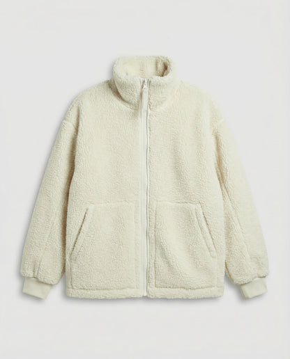 Oversized fleecejacka herr — varm teddyfleece med dragkedja
