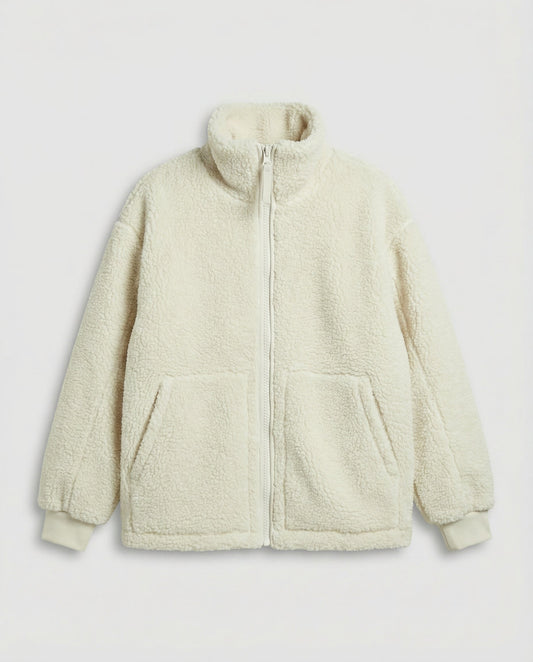 Oversized fleecejacka herr — varm teddyfleece med dragkedja