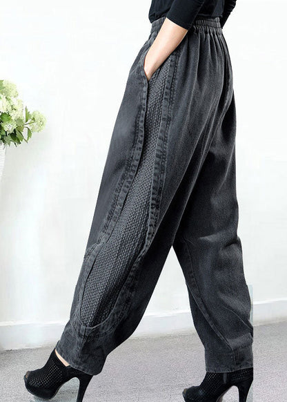 Haremsbyxor dam i denim, grå — lös passform med resårmidja och fickor
