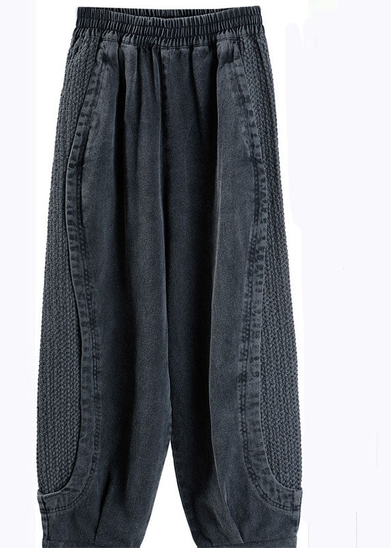 Haremsbyxor dam i denim, grå — lös passform med resårmidja och fickor
