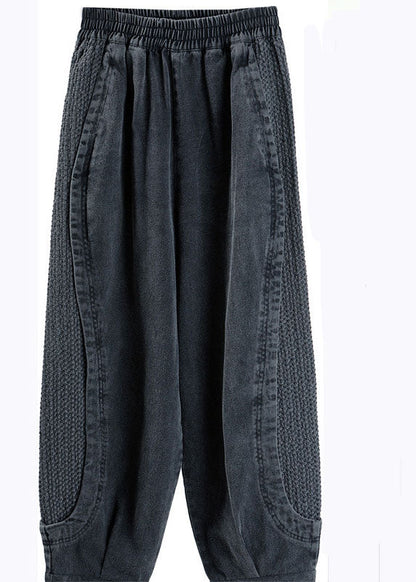 Haremsbyxor dam i denim, grå — lös passform med resårmidja och fickor