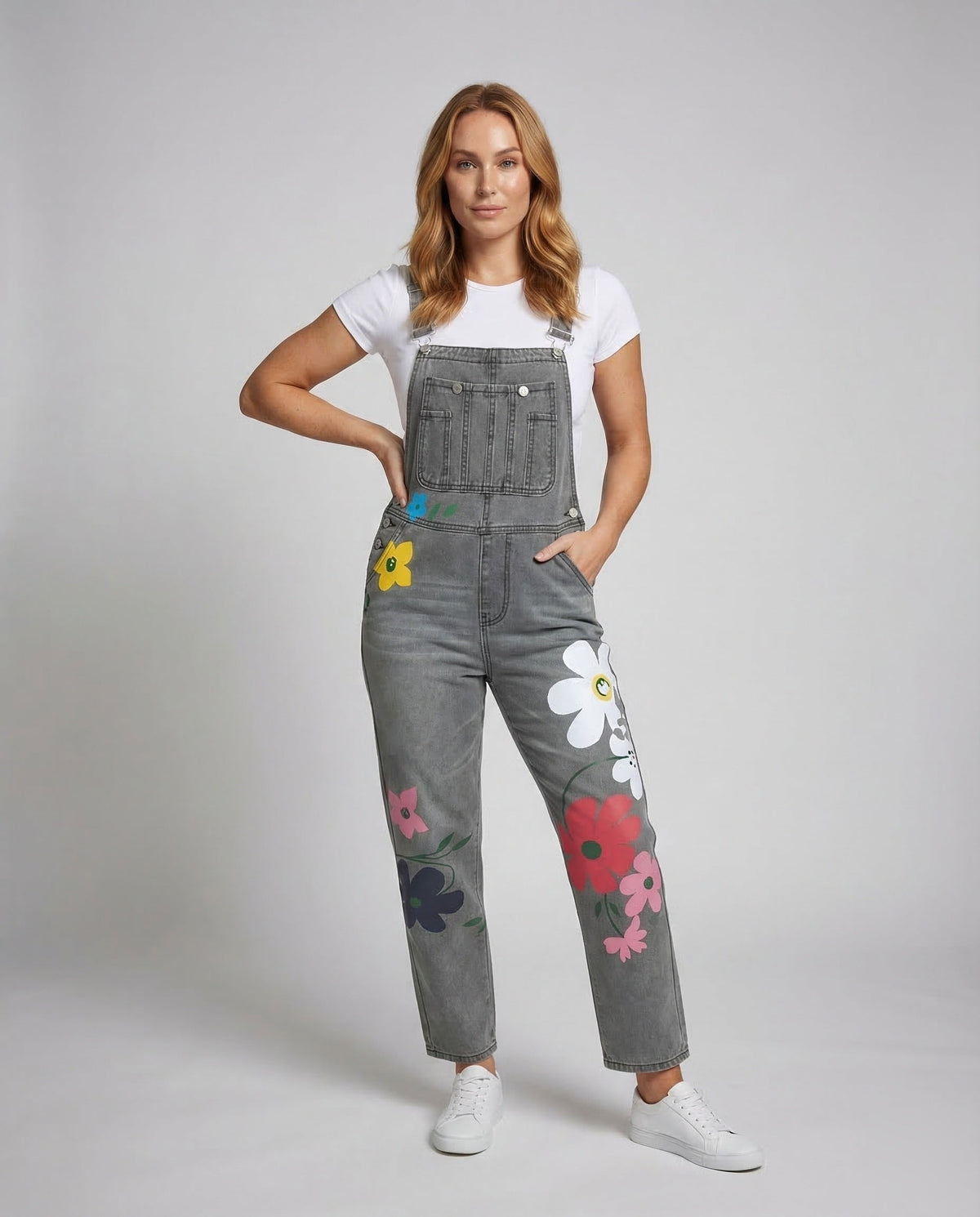 Denim-overall dam, ärmlös — snygg jumpsuit i jeanstyg
