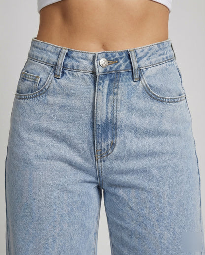 Utsvängda jeans dam — vida vintagejeans med hög midja