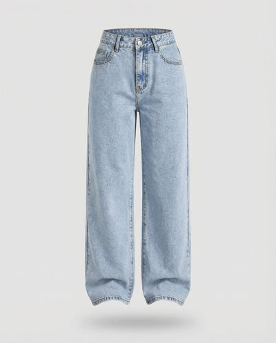 Utsvängda jeans dam — vida vintagejeans med hög midja