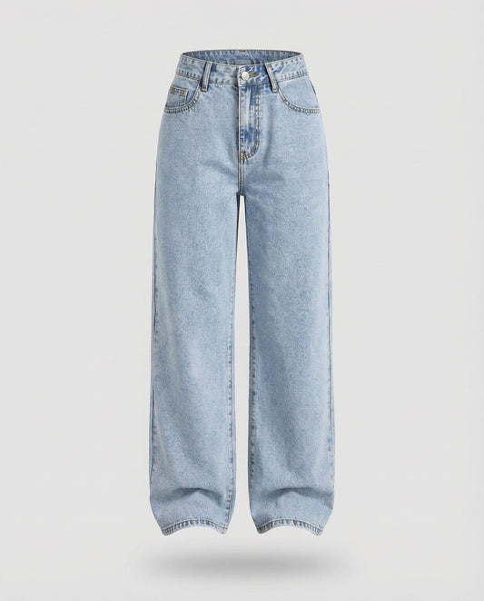 Utsvängda jeans dam — vida vintagejeans med hög midja