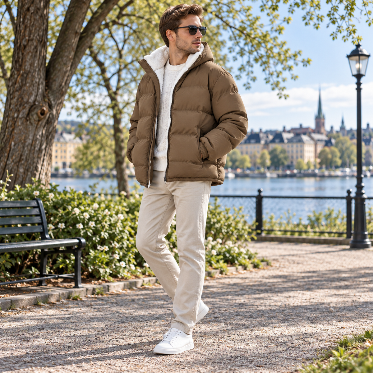 Pufferjacka herr — fodrad, varm och lätt vinterjacka