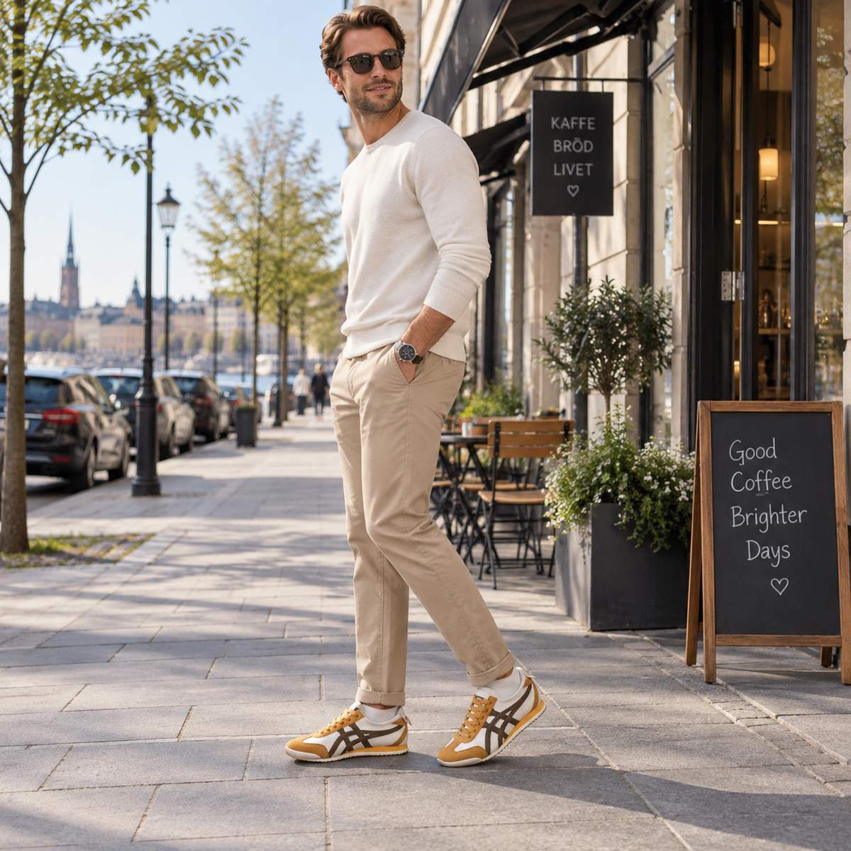 Retro sneakers herr — löparmodell med kontrastränder