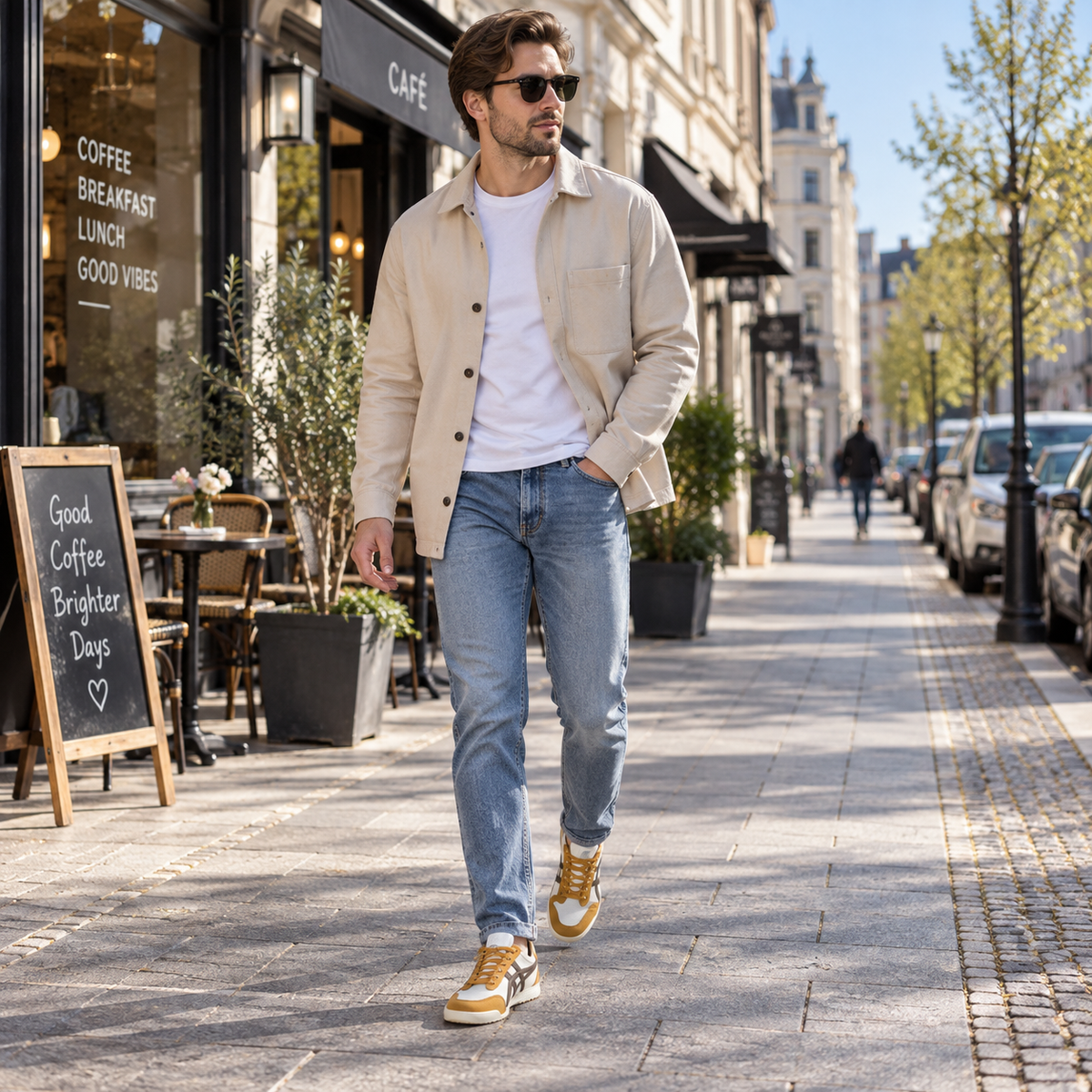 Retro sneakers herr — löparmodell med kontrastränder