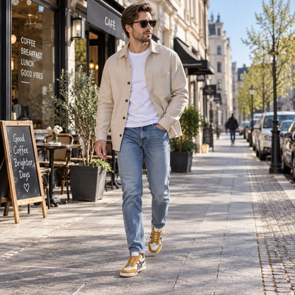 Retro sneakers herr — löparmodell med kontrastränder