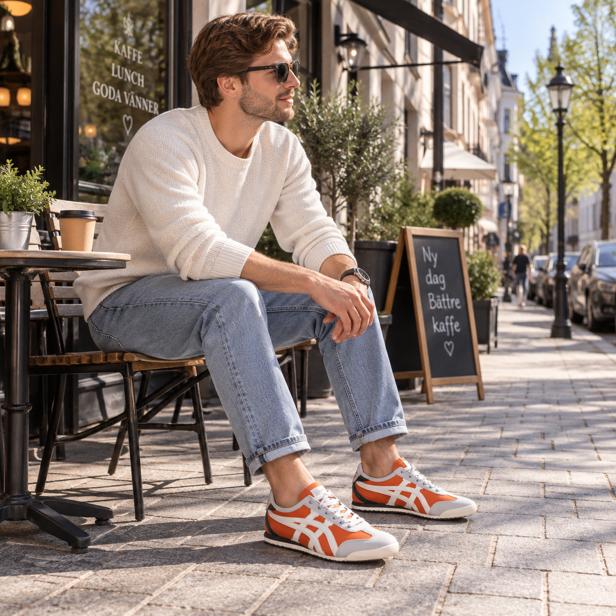 Retro sneakers herr — löparmodell med kontrastränder