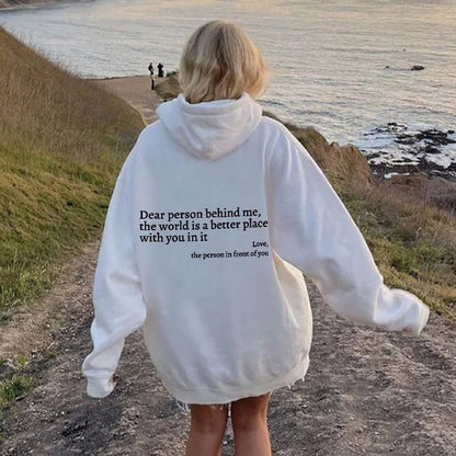 Hoodie dam, slogan — bekväm kapuschongtröja med tryck