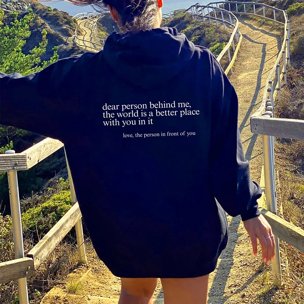 Hoodie dam, slogan — bekväm kapuschongtröja med tryck