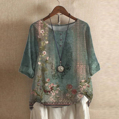 Blus dam, retro — vintage-inspirerad med blommönster för vardag och fest
